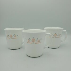 3 MCM Corning Dutch Lattice Coffee‎ Mug Vintage Teacup Peach Tulip Heart USA